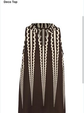 CAbi Deco Top in Brown and Cream Scallop-Stripe